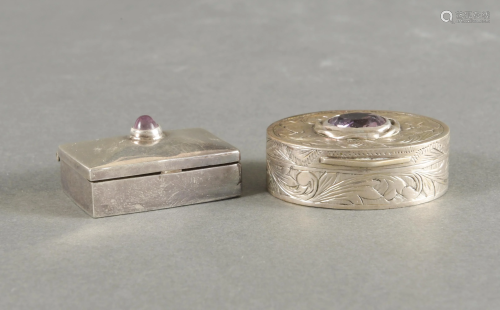 2 Peruzzi & Mexican Silver & Amethyst Pillboxes