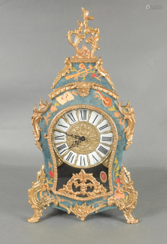 Italian Clock with Wood Inlay & Brass Mounts