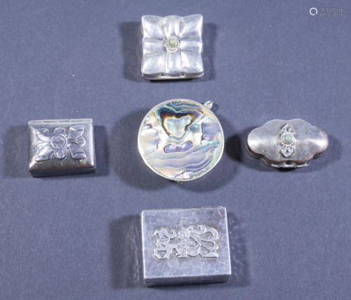 5 Latin American, Sterling Silver Pillboxes