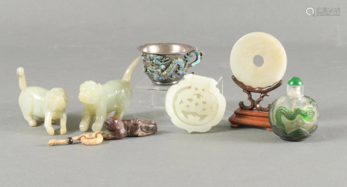 7 Chinese Items inc. Jade, Export Silver Cup