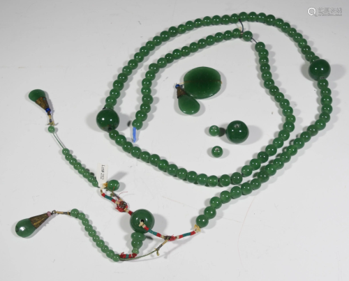 Green Peking Glass Court Necklace, 19th Cent…