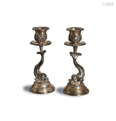 Buccellati, Sterling Silver Dolphin Candlesticks
