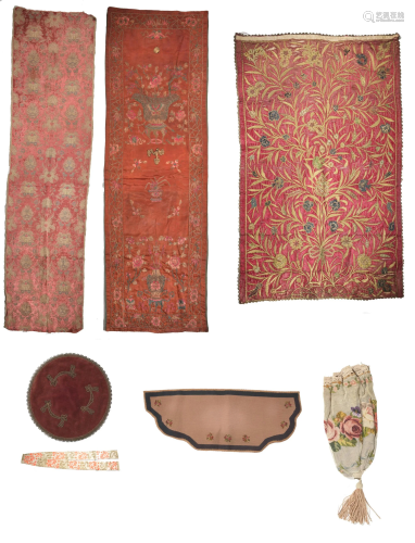 Four Victorian Silk Panels with Embroidery