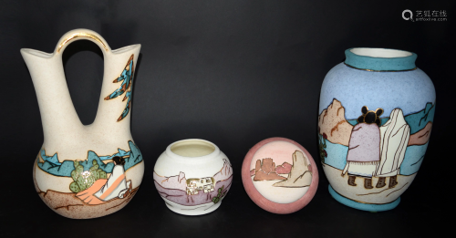 4 Vera Russell Pottery with 22K Gold Accents