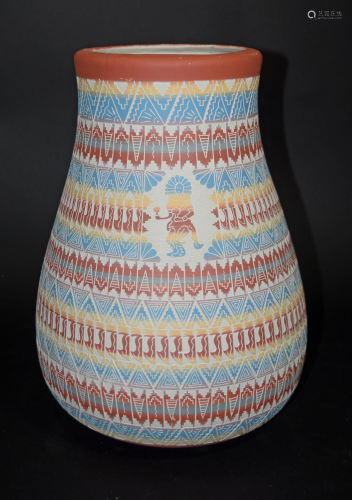 Signed Navajo Pot with Incised Decorations