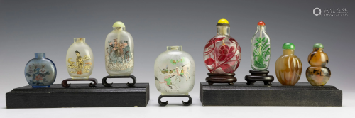 8 Chinese Snuff Bottles, Agate & Glass