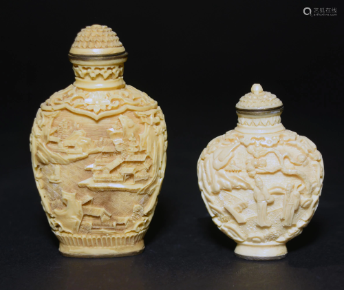 Two Carved Bone Snuff Bottles, 20th Century