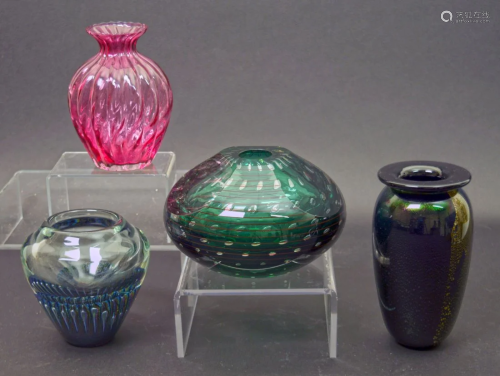 4 Studio Art Glass Vases, Fire Island Etc.