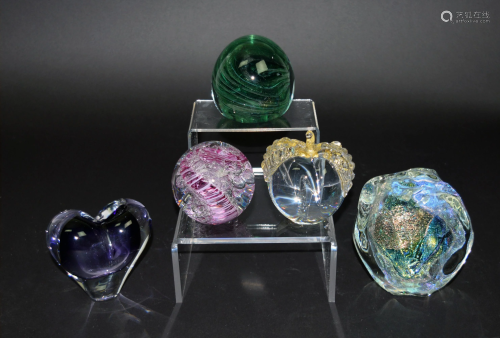 5 Studio Art Glass Paperweights