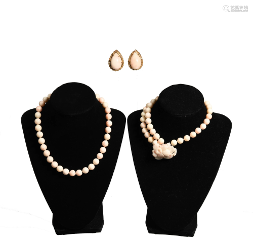 14K Gold & Coral Necklace, Bracelet, & Earr…