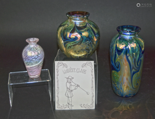 2 Kent Fiske Lumiere Vases & 1 Unsigned Vase