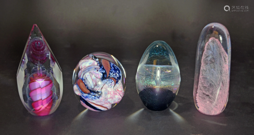 4 Glass Paperweights, Eickholt, Mc…