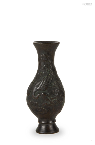 Chinese Small Bronze Vase Carved with …