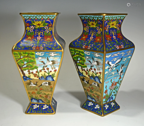 Pair of Elaborate Cloisonne Vases with Cra…