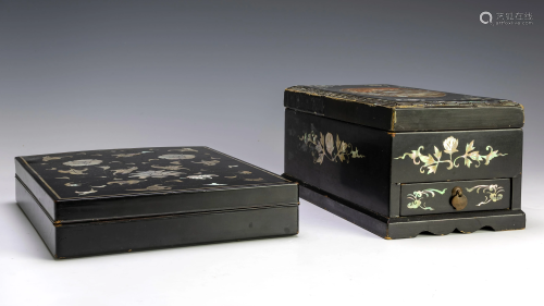2 Japanese Lacquer & Mother of Pearl Boxes