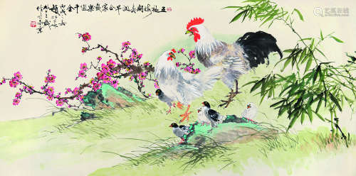 赵松泉（1914～2012） 丙戌（2006）年作 五福梅开春 镜片 设色纸本