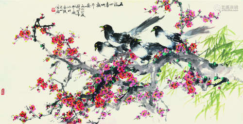 赵松泉（1914～2012） 丙戌（2006）年作 五福四喜 镜片 设色纸本