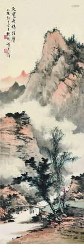 黄君璧（1898～1991） 己丑（1949）年作 云烟溪桥 立轴 设色纸本