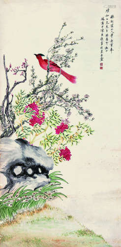 陈康侯（1866～1937） 鸟栖高枝 立轴 设色纸本