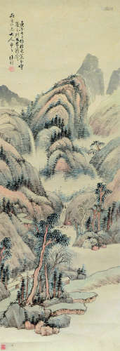 汪昉（1799～1877） 庚午（1870）年作 山居幽涧处 屏轴 设色纸本