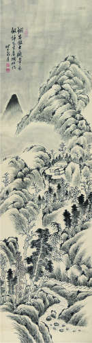 吴湖帆（1894～1968） 丁巳（1917）年作 仿大痴笔意山水 立轴 设色纸本
