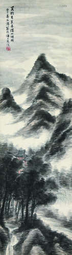 吴石仙（1845～1916） 溪山烟雨图 立轴 设色纸本