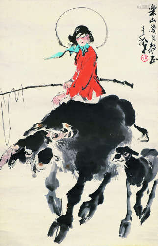 李奇茂（1925～2019） 牧牛图 立轴 设色纸本