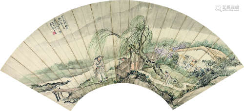 王素（1794～1877） 最难风雨故人来 扇片 设色纸本
