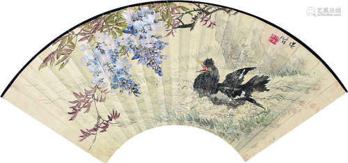 张辛稼（1909～1991） 紫藤 扇面 设色纸本
