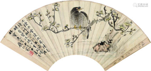 沈林（1773～1828） 丁丑（1817）年作 梅雀图 扇面 设色纸本