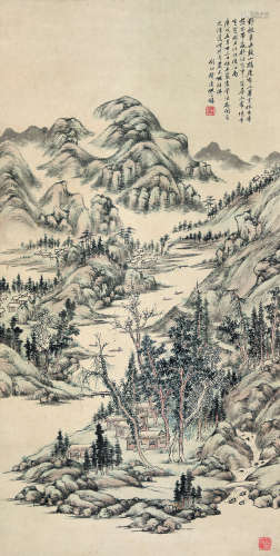 熊文镛（？～1917） 庚戌（1910）年作 寒云依古寺 立轴 设色纸本