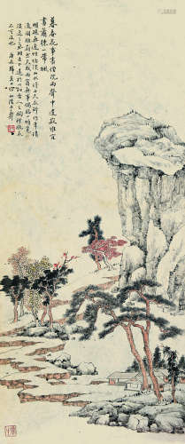 陈子彝（1897～1967） 庚辰（1940）年作 暮春僧院图 镜心 设色纸本