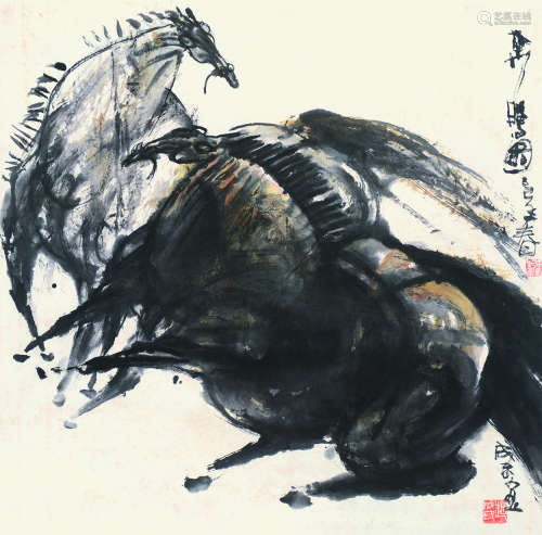 赵成民（b.1946） 己巳（1989）年作 奔腾图 立轴 水墨纸本