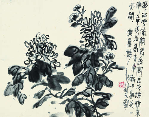 梁邦楚（1913～1996） 墨菊 立轴 水墨纸本