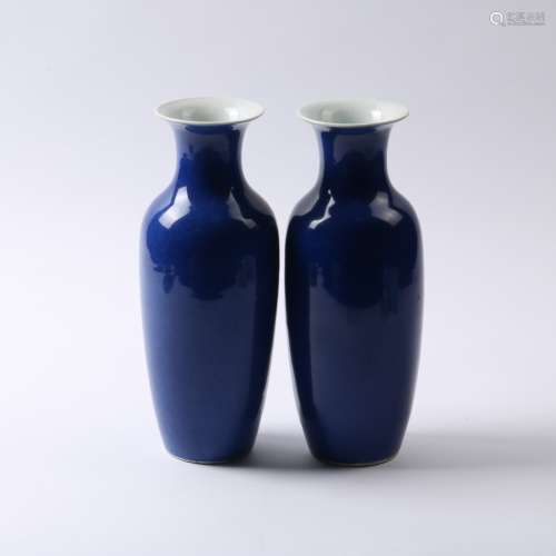 MATCHED PAIR BLUE GLAZED VASES QING DYNASTY
