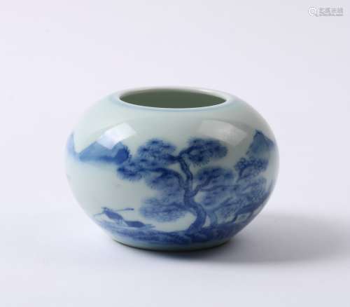 A BLUE AND WHITE FIGURES IN LANDSCAPE WATER-POT REPUBLIC PERIOD