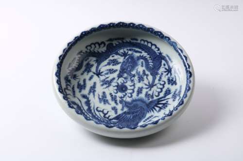 A BLUE AND WHITE DRAGON WASHER QING DYNASTY