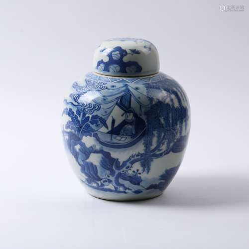 A BLUE AND WHITE GINGER JAR AND COVER