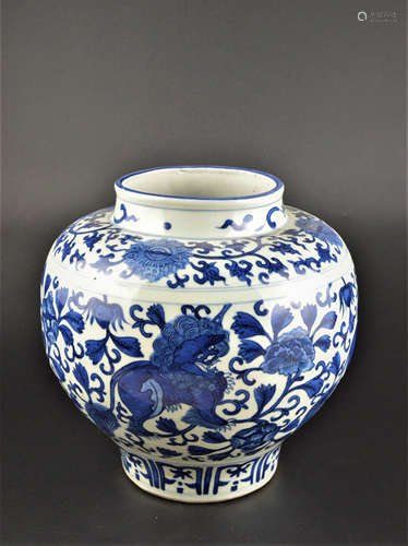 A BLUE AND WHITE JAR MING DYNASTY