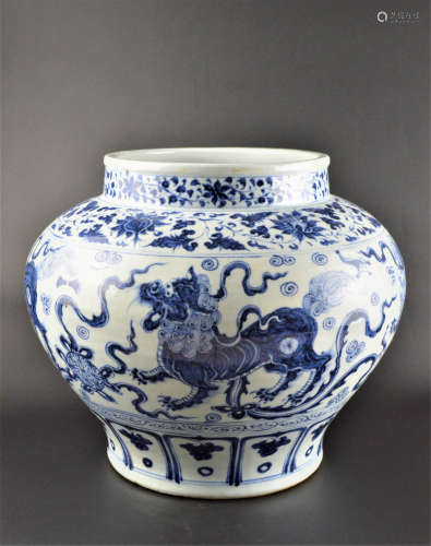 A BLUE AND WHITE BEAST JAR MING DYANSTY