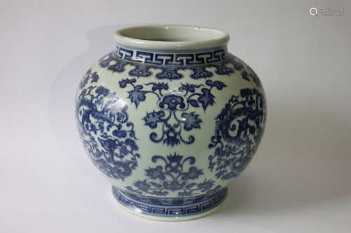 A BLUE AND WHITE MEDALLION JAR