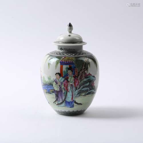 A FAMILLE ROSE JAR AND COVER