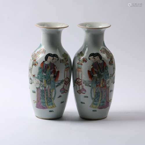 PAIR FAMILLE ROSE VASES REPUBLIC PERIOD