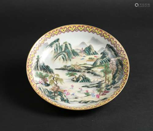 A FAMILLE ROSE LANDSCAPE PLATE