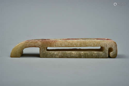 A CALCIFIED JADE SWORD SCABBARD HAN DYNASTY