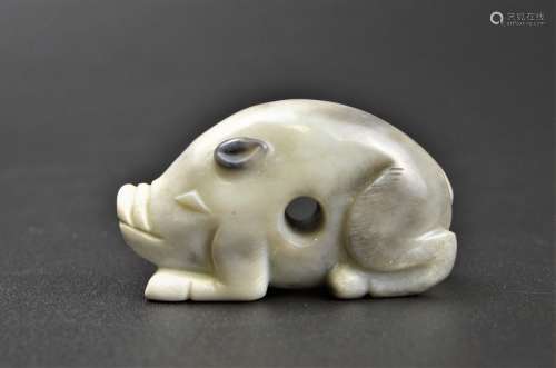 A CARVED JADE PIG HAN DYNASTY OR LATER