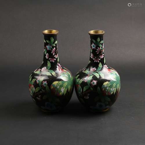 PAIR CLOISONNE ENAMEL VASES