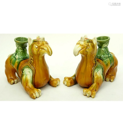 Pr Chinese Tang Style Glazed Pottery Dragons