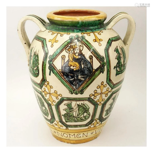 Large Italian Majolica Urn