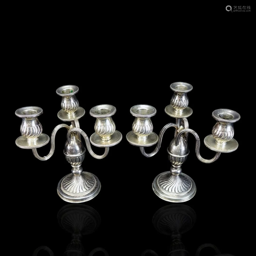 Pr Continental Silver 3 Arm Candelabra